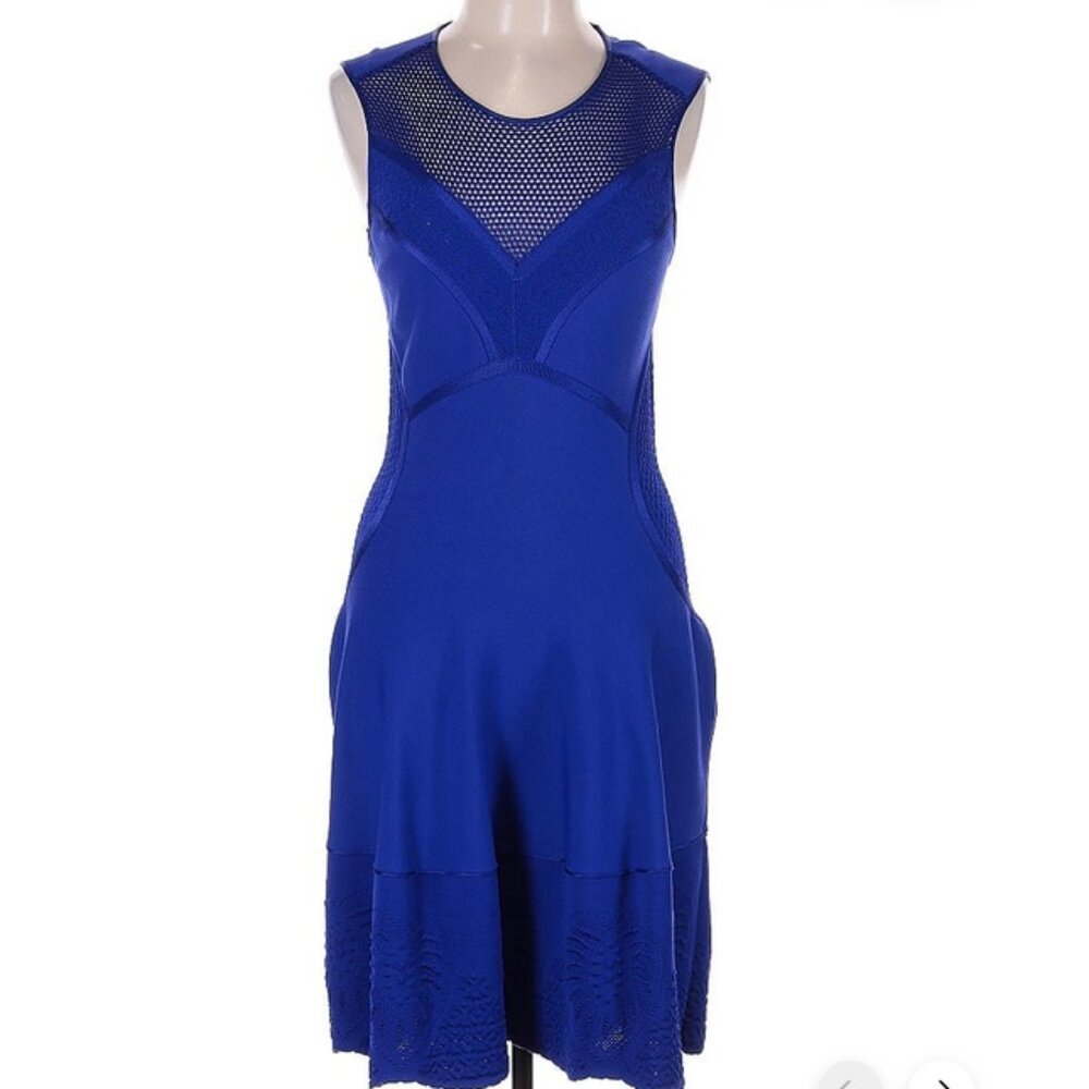💙 Roberto Cavalli Knit Dress Resort 2015 | Blue Cut-Out Mesh Bodycon Chic